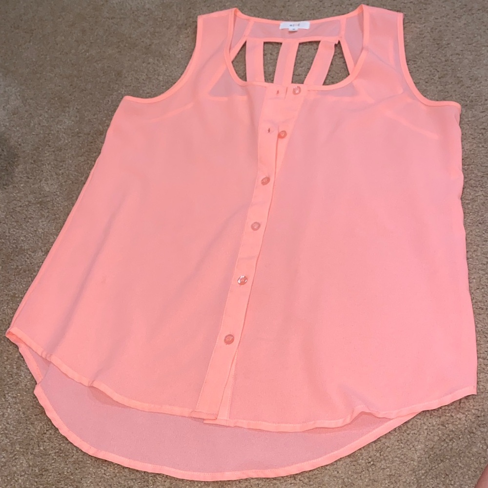 Coral sleeveless button up shirt